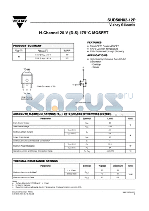 SUD50M02-12P datasheet - N-Channel 20-V (D-S) 175-LC MOSFET