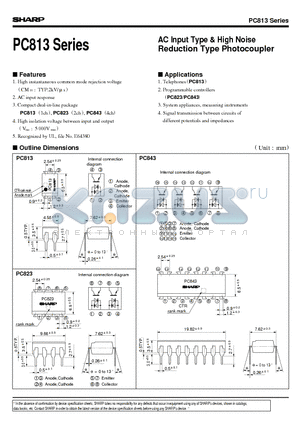 PC813 datasheet - AC Input Type & High Noise Reduction Type Photocoupler