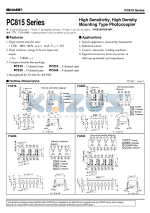 PC815 datasheet - High Sensitivity, High Density Mounting Type Photocoupler