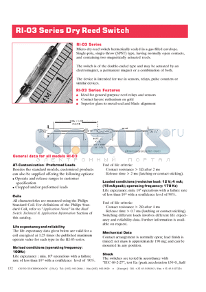 RI-03 datasheet - Dry Reed Switch