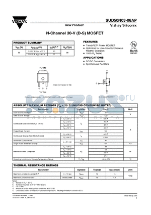 SUD50N03-06AP-E3 datasheet - N-Channel 30-V (D-S) MOSFET