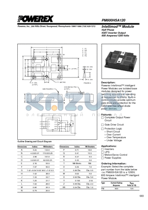 PM600HSA120 datasheet - Intellimod Module Half Phase IGBT Inverter Output (600 Amperes/1200 Volts)