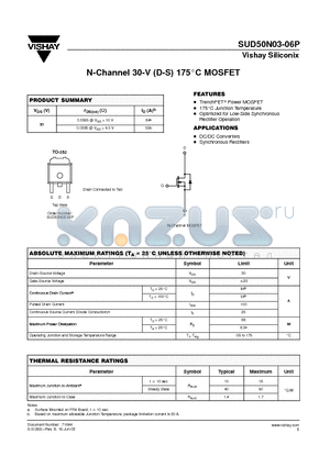 SUD50N03-06P datasheet - N-Channel 30-V (D-S) 175C MOSFET