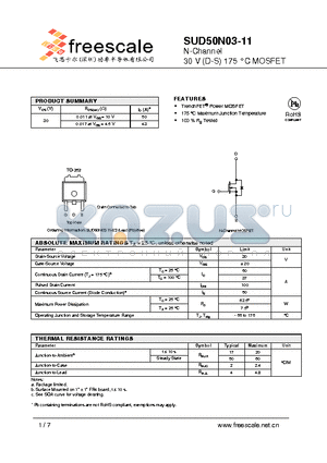 SUD50N03-11 datasheet - N-Channel 30 V (D-S) 175 `C MOSFET