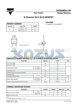 SUD50N03-12P datasheet - N-Channel 30-V (D-S) MOSFET