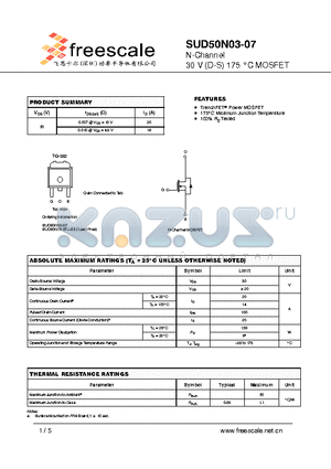 SUD50N03-07 datasheet - N-Channel 30 V (D-S) 175 `C MOSFET