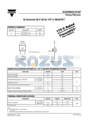 SUD50N03-07AP datasheet - N-Channel 30-V (D-S) 175C MOSFET