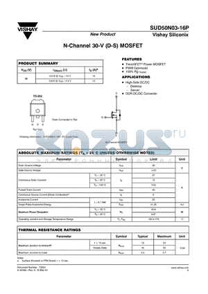 SUD50N03-16P datasheet - N-CHANNEL 30-V (D-S) MOSFET