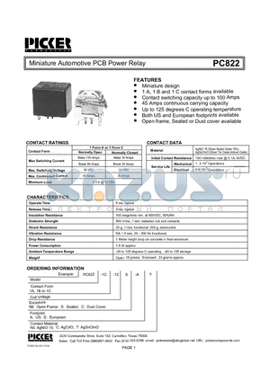 PC8221A-12AT datasheet - Miniature Automotive PCB Power Relay