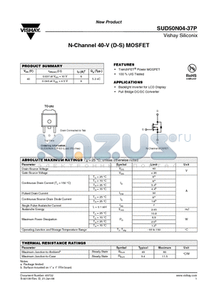 SUD50N04-37P datasheet - N-Channel 40-V (D-S) MOSFET