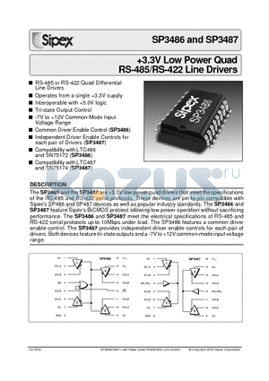 SP3487ET datasheet - 3.3V Low Power Quad RS-485/RS-422 Line Drivers