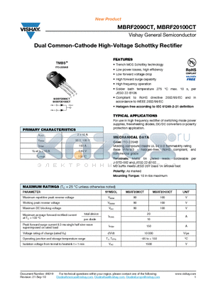 MBRF20100CT datasheet - Dual Common-Cathode High-Voltage Schottky Rectifier