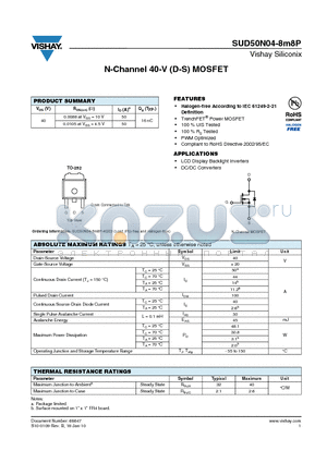 SUD50N04-8M8P_10 datasheet - N-Channel 40-V (D-S) MOSFET