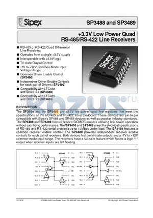 SP3488CT datasheet - 3.3V Low Power Quad RS-485/RS-422 Line Receivers