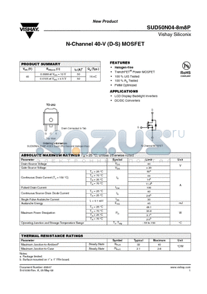 SUD50N04-8M8P-4GE3 datasheet - N-Channel 40-V (D-S) MOSFET