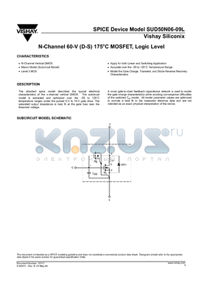 SUD50N06-09L datasheet - N-Channel 60-V (D-S) 175Celsius MOSFET, Logic Level