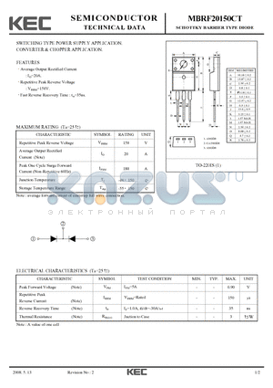 MBRF20150CT_08 datasheet - SCHOTTKY BARRIER TYPE DIODE