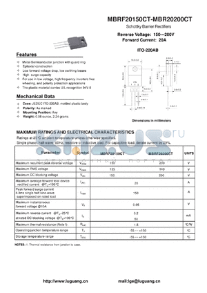 MBRF20200CT datasheet - Schottky Barrier Rectifiers