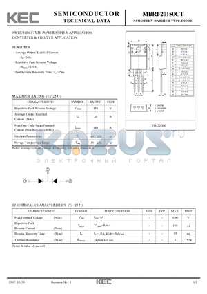 MBRF20150CT datasheet - SWITCHING TYPE POWER SUPPLY APPLICATION CONVERTER & CHOPPER APPLICATION