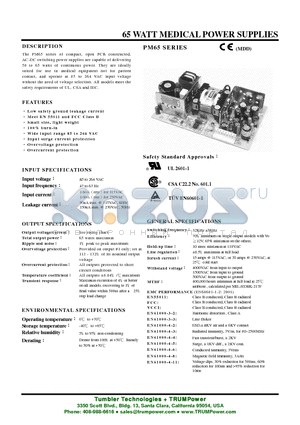 PM65-32A datasheet - 65 WATT MEDICAL POWER SUPPLIES