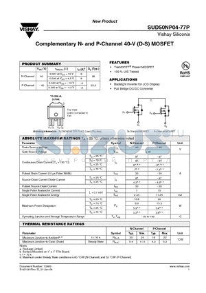 SUD50NP04-77P datasheet - Complementary N- and P-Channel 40-V (D-S) MOSFET