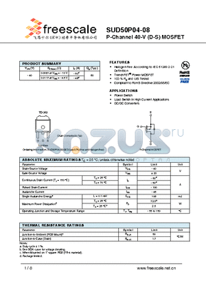 SUD50P04-08 datasheet - P-Channel 40-V (D-S) MOSFET