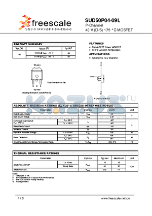 SUD50P04-09L datasheet - P-Channel 40 V (D-S) 175 `C MOSFET