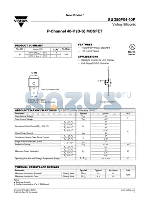 SUD50P04-40P-E3 datasheet - P-Channel 40-V (D-S) MOSFET