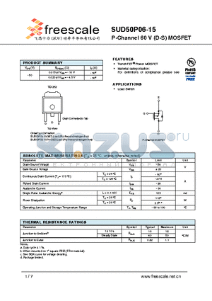 SUD50P06-15 datasheet - P-Channel 60 V (D-S) MOSFET