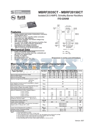 MBRF2035CT datasheet - Isolated 20.0 AMPS. Schottky Barrier Rectifiers