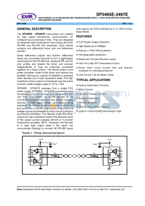 SP3495EEN-L datasheet - HIGH SPEED 3.3V RS-485/RS-422 TRANSCEIVERS WITH /-15KV ESD PROTECTION AND ADVANCED FAILSAFE