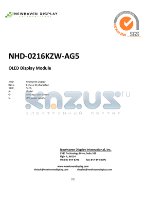 NHD-0216KZW-AG5 datasheet - OLED Display Module