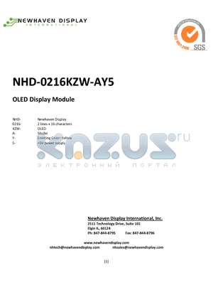 NHD-0216KZW-AY5 datasheet - OLED Display Module