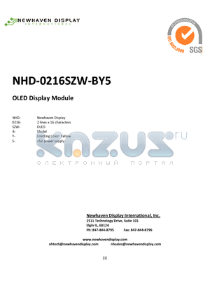 NHD-0216SZW-BY5 datasheet - OLED Display Module