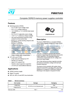 PM6670AS datasheet - Complete DDR2/3 memory power supplies controller