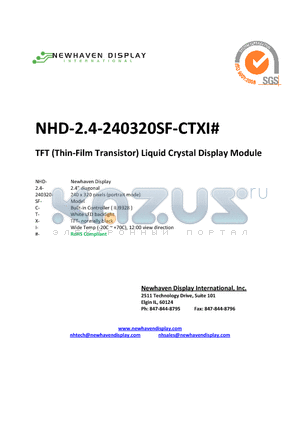 NHD-24-240320SF-CTXI datasheet - TFT (Thin-Film Transistor) Liquid Crystal Display Module