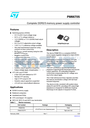 PM6670S datasheet - Complete DDR2/3 memory power supply controller