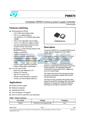 PM6670 datasheet - Complete DDR2/3 memory power supply controller