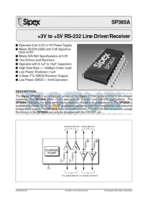 SP385AET datasheet - 3V to 5V RS-232 Line Driver/Receiver