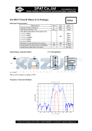 SP361 datasheet - DECT First IF Filters