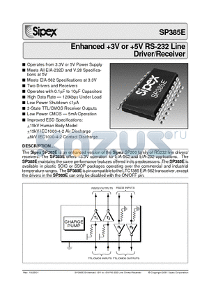 SP385E datasheet - Enhanced 3V or 5V RS-232 Line Driver/Receiver