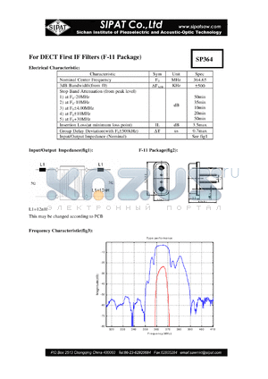 SP364 datasheet - DECT First IF Filters