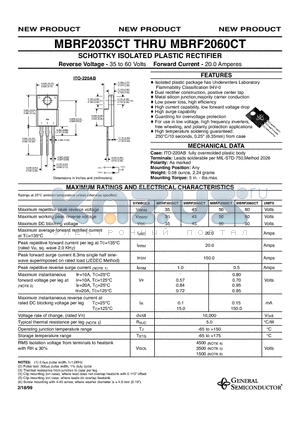 MBRF2060CT datasheet - SCHOTTKY ISOLATED PLASTIC RECTIFIER