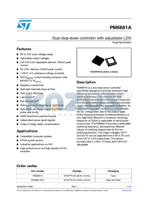 PM6681A datasheet - Dual step-down controller with adjustable LDO