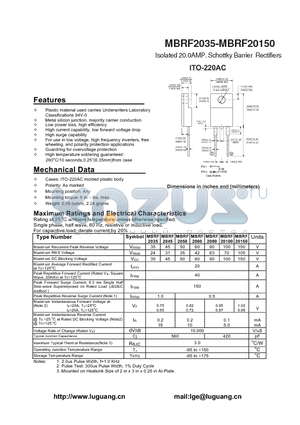 MBRF2060 datasheet - Isolated 20.0AMP. Schottky Barrier Rectifiers