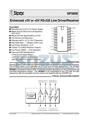 SP385E datasheet - Enhanced 3V or 5V RS-232 Line Driver/Receiver