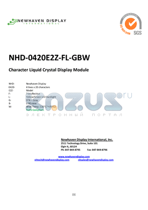NHD-0420E2Z-FL-GBW datasheet - Character Liquid Crystal Display Module