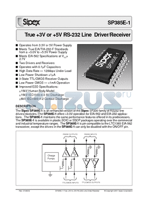 SP385E-1 datasheet - True 3V or 5V RS-232 Line Driver/Receiver