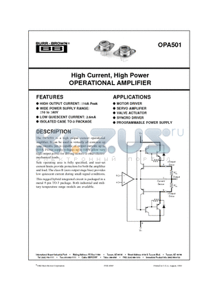 OPA501BM datasheet - High Current, High Power OPERATIONAL AMPLIFIER