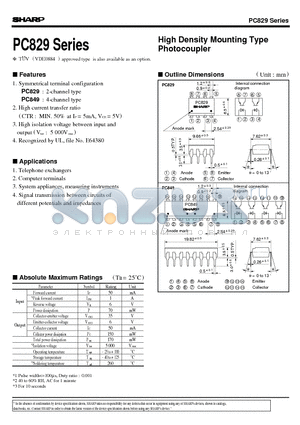 PC849 datasheet - High Density Mounting Type Photocoupler